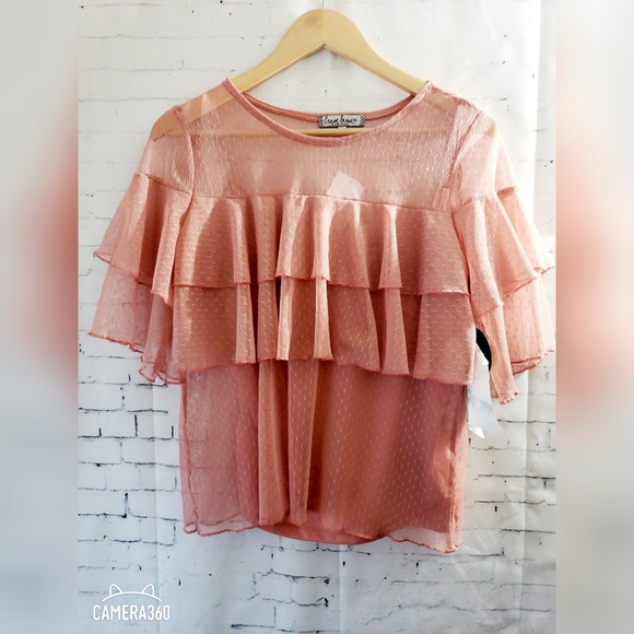 Almost Famous Tops - ALMOST FAMOUS RUFFLE SLEEVE BLOUSE